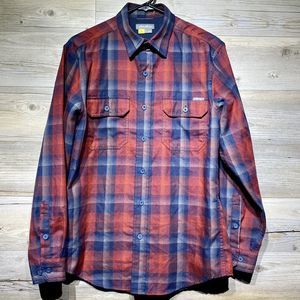 Eddie Bauer Men’s S, Red & Blue Plaid Flannel Long Sleeve Button-Up Shirt, EUC